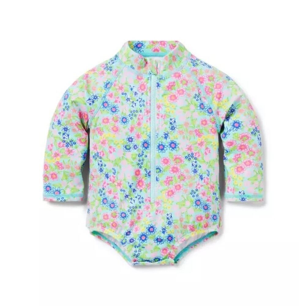 Janie and Jack Baby Girls Floral Long Sleeve Ruffle Rash Guard Swimsuit 3-6M